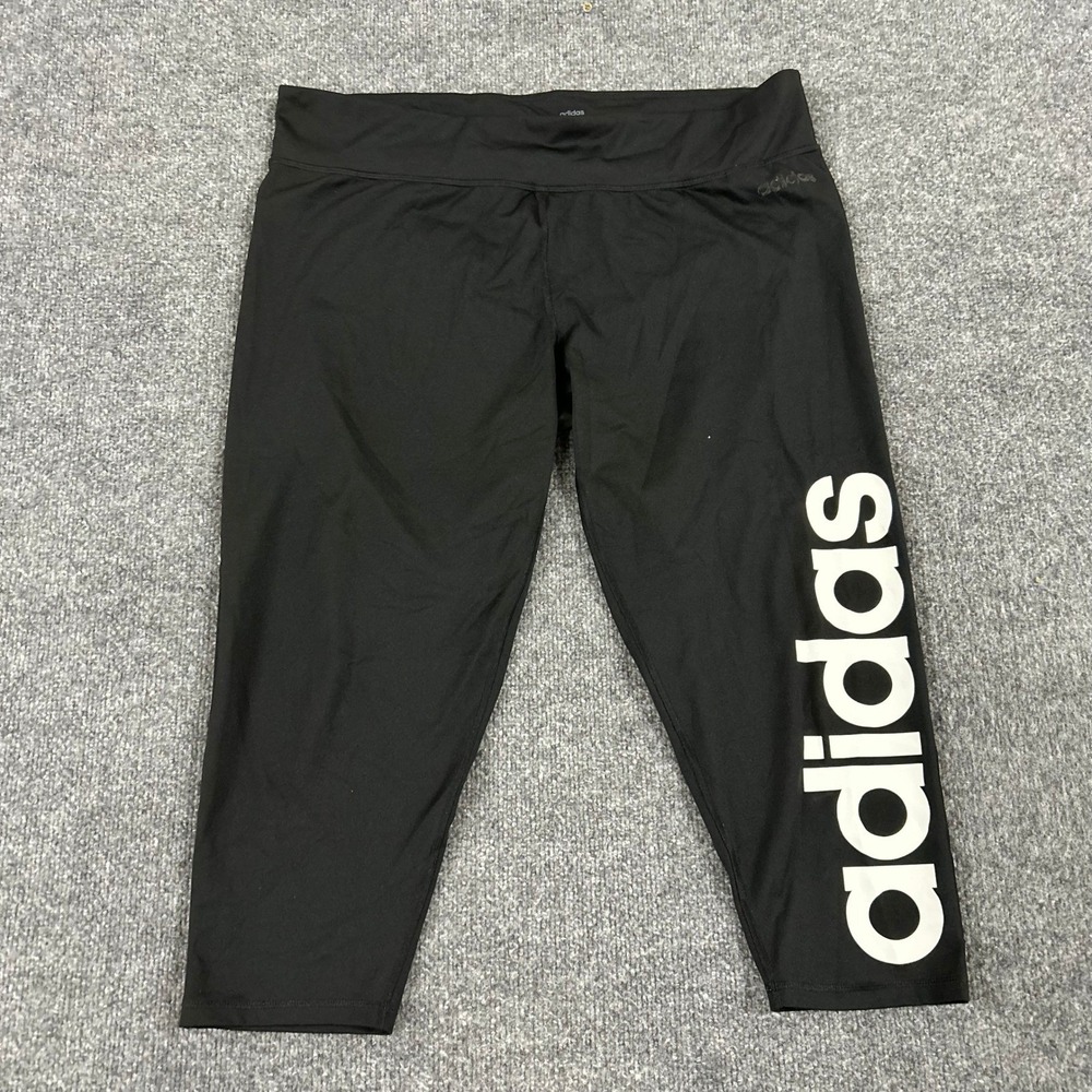 Adidas Leggings Womens Size 2XL Black Climalite Cropped Athletic Graphic Logo
